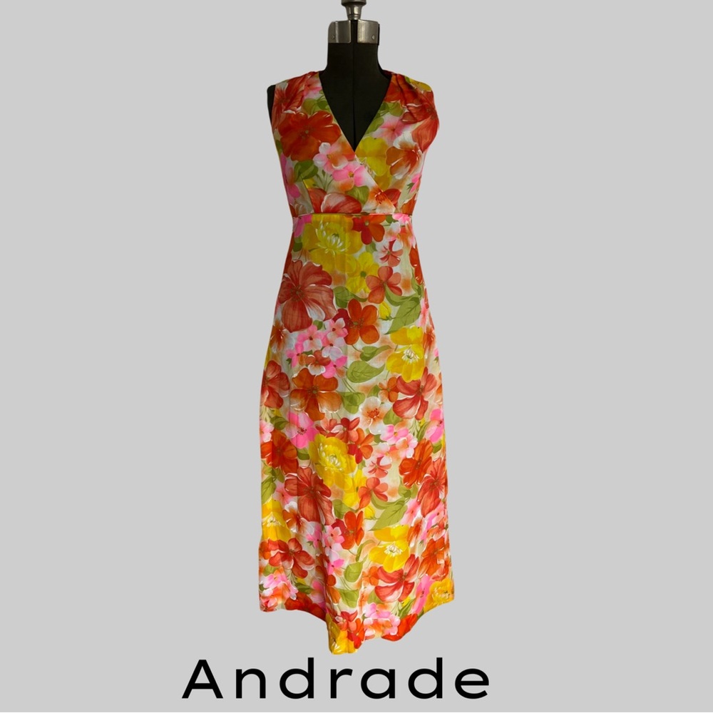 VINTAGE MADE IN HAWAII FOR ANDRADE MULTI-COLOR FLORAL MAXI DRESS - SIZE S/M MINT